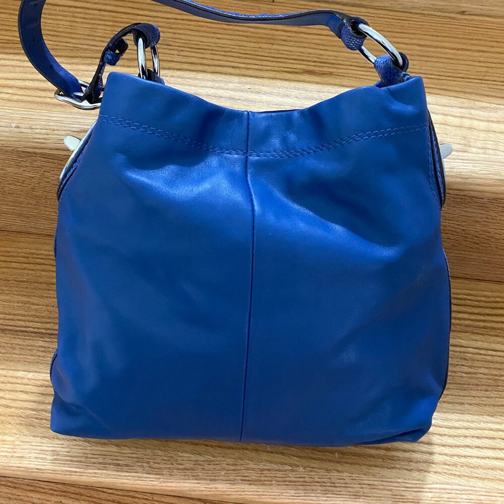 Coach Penelope Large Blue Leather With Blue Snakeskin Trim Shoulder Bag